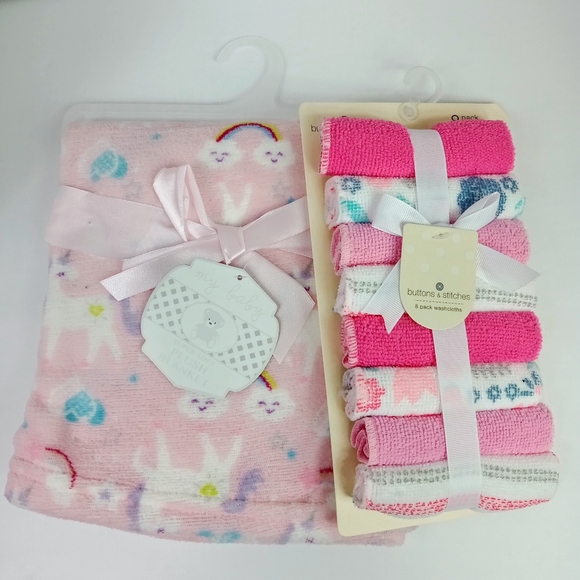 My Baby Girl Super Soft Pink Plush Blanket Unicorns 30 X 30 & Washcloth Bundle - Picture 2 of 8
